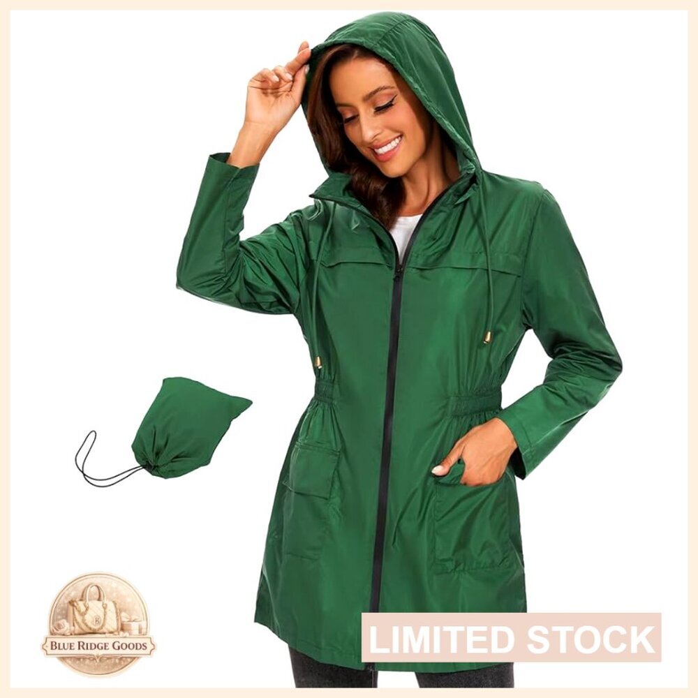 Lightweight Packable Raincoat Waterproof Hooded Windbreaker Jacket Women's